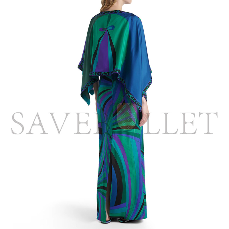 PUCCI IRIDE SILK TWILL MAXI DRESS AND CAPE SET